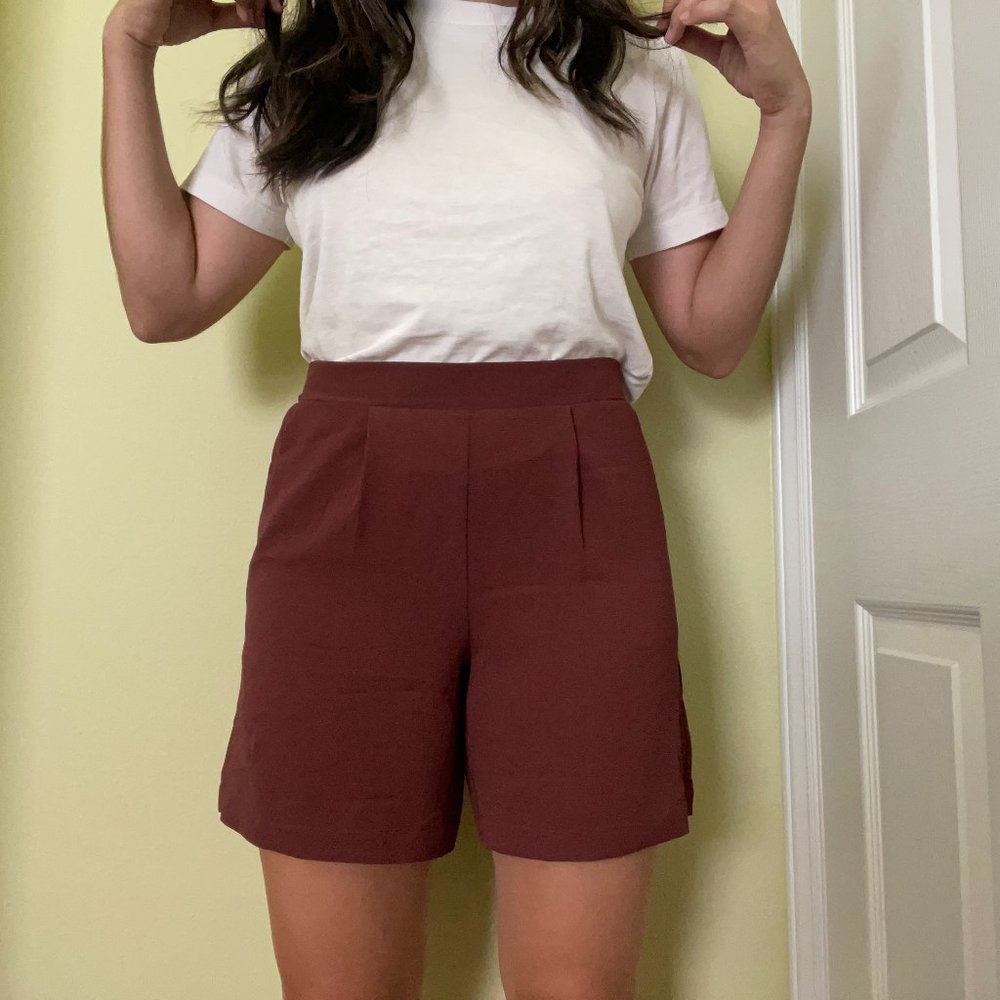ICHI Rust Colored Chiffon-ish Drape-y Shorts